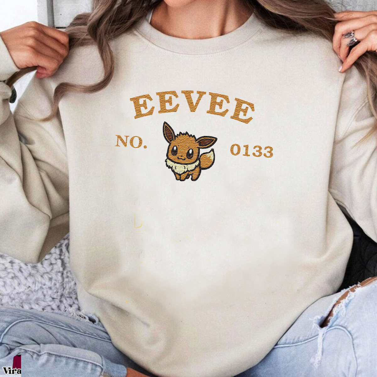 Eevee-Q.Adorable Anime-Themed Embroidered T-Shirt,Crewneck,Hoodie-Trendy Versatile and a Thoughtful Gift for Friends,H-C-1235