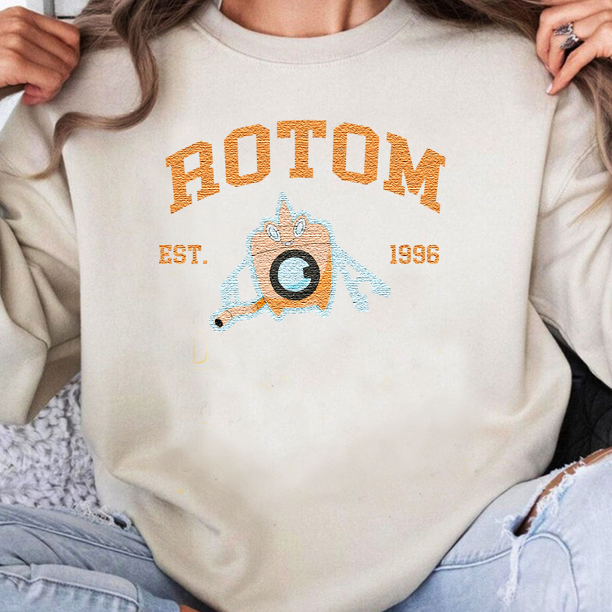 Rotom Adorable Anime-Themed Embroidered T-Shirt,Crewneck,Hoodie-Trendy Versatile and a Thoughtful Gift for Friends,H-C-1015