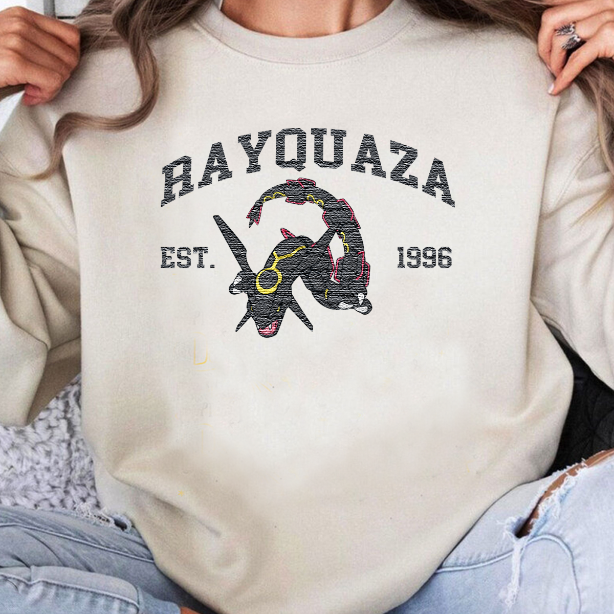 Rayquaza Pokémon Anime Characters Embroidered Unisex T-Shirt,Crewneck,Hoodie For Gift,H-C-1014