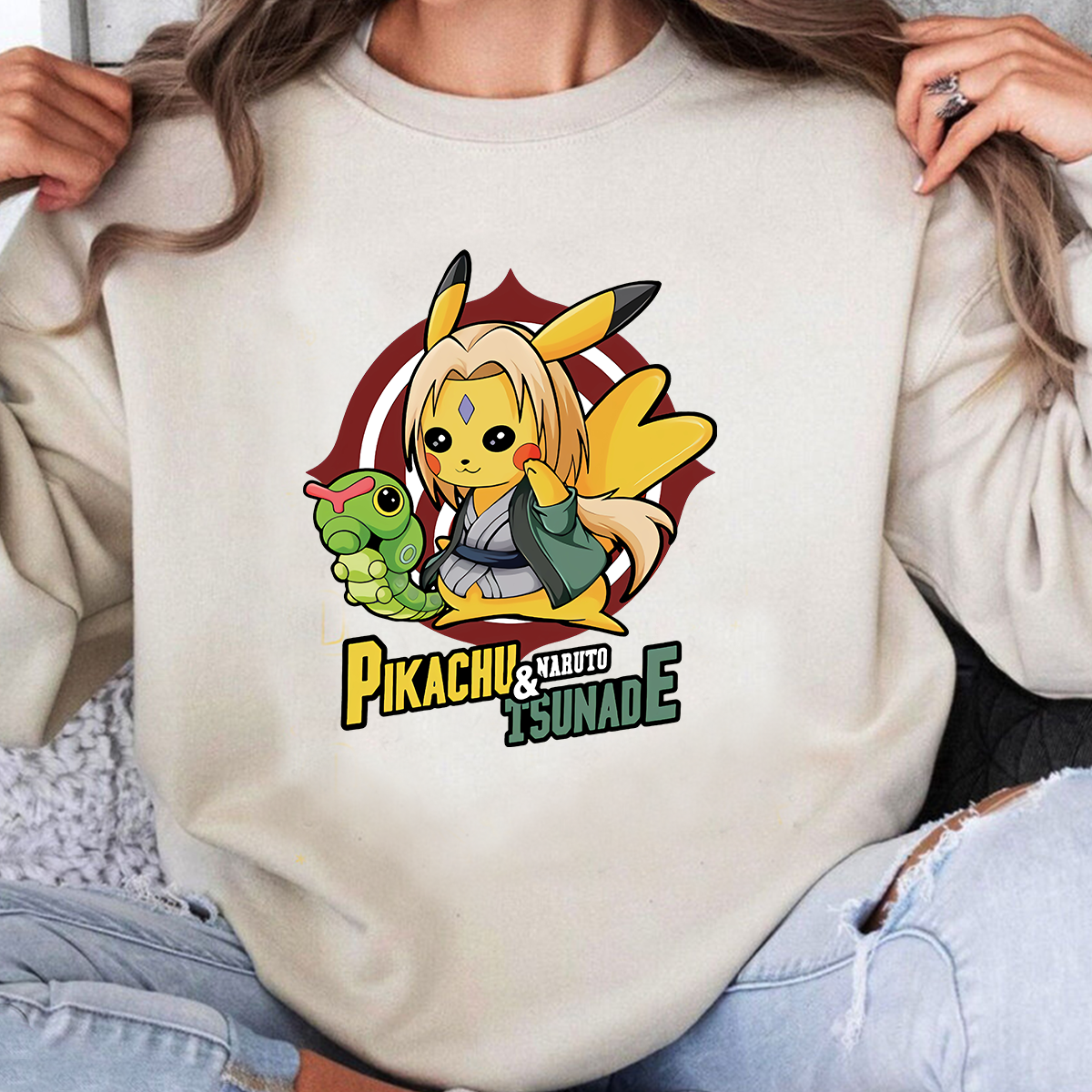 Pikachu And Naruto Tsunade Anime Unisex T-Shirt,Crewneck,Hoodie,H-C-818