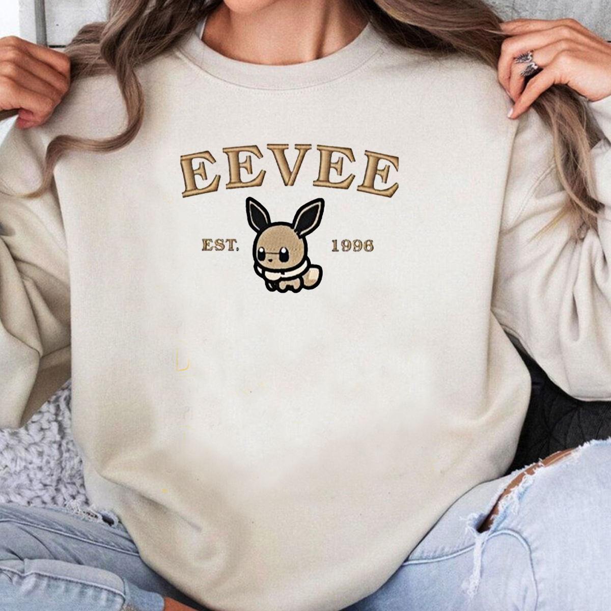 Eevee-Q. Adorable Anime-Themed Embroidered T-Shirt,Crewneck,Hoodie-Trendy Versatile and a Thoughtful Gift for Friends,H-C-919