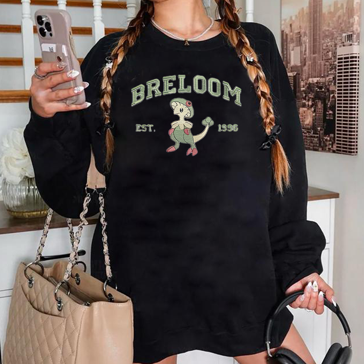Breloom Adorable Anime-Themed Embroidered T-Shirt,Crewneck,Hoodie-Trendy Versatile and a Thoughtful Gift for Friends,H-C-827