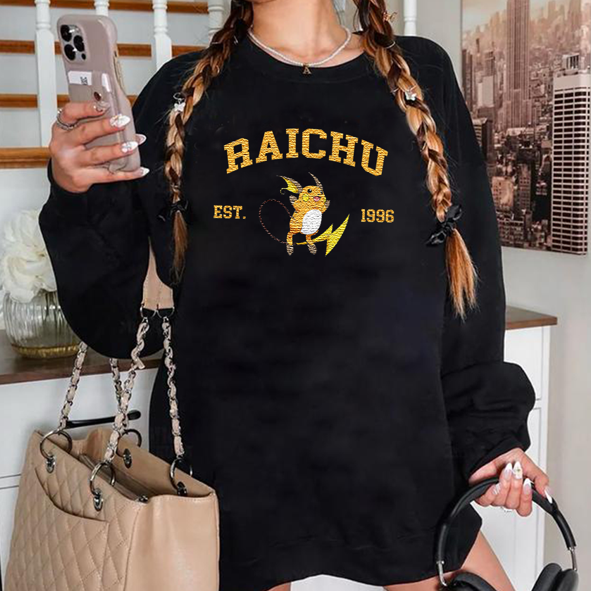 Raichu Pokémon Anime Characters Embroidered Unisex T-Shirt,Crewneck,Hoodie For Gift,H-C-1030