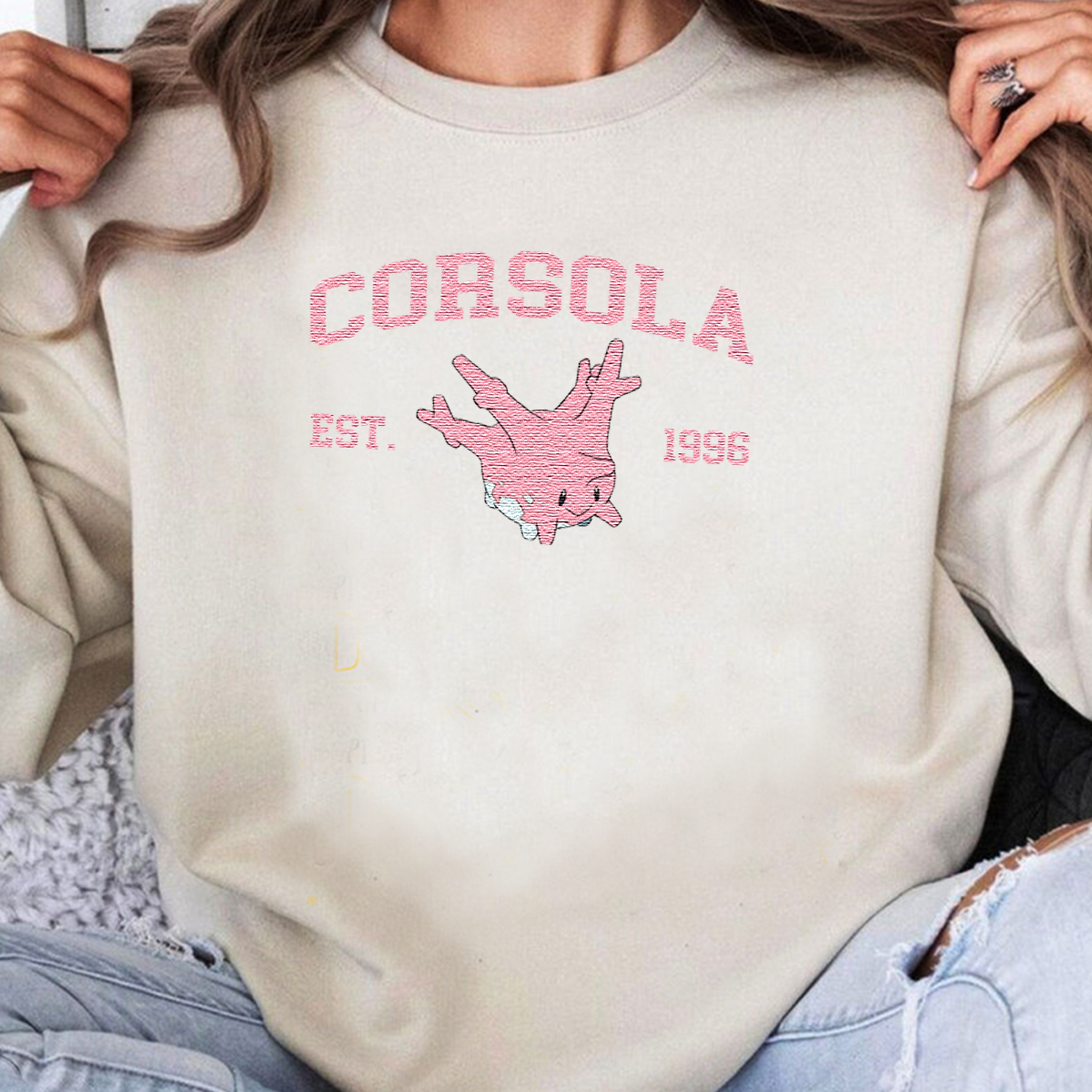 Corsola Adorable Anime-Themed Embroidered T-Shirt,Crewneck,Hoodie-Trendy Versatile and a Thoughtful Gift for Friends,H-C-1137