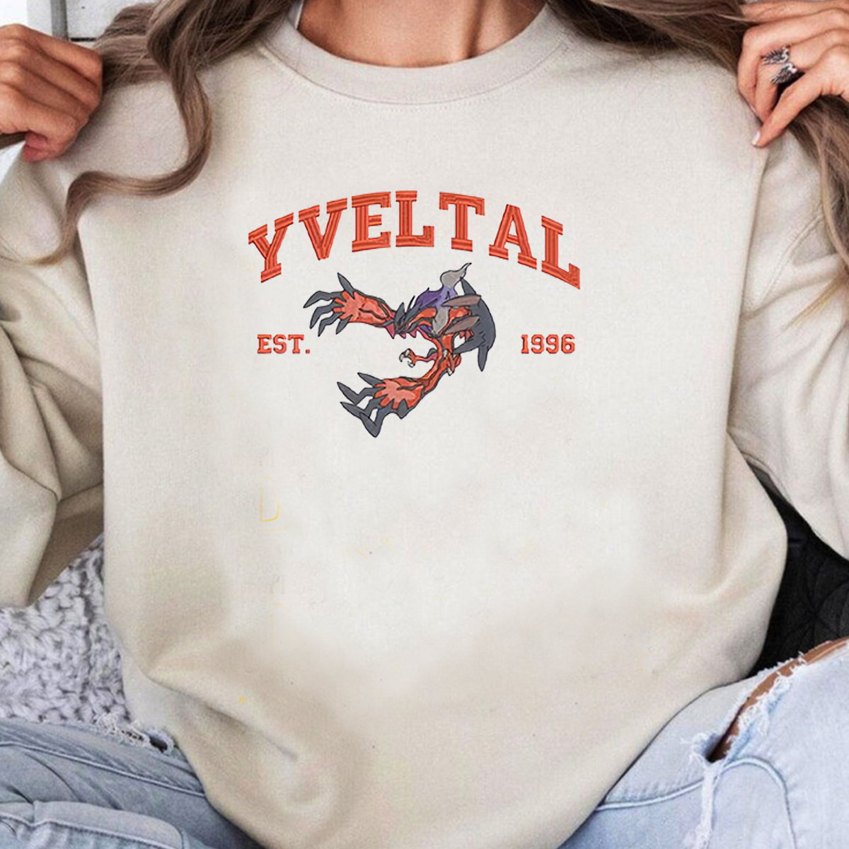 Yveltal Adorable Anime-Themed Embroidered T-Shirt,Crewneck,Hoodie-Trendy Versatile and a Thoughtful Gift for Friends,H-C-1007