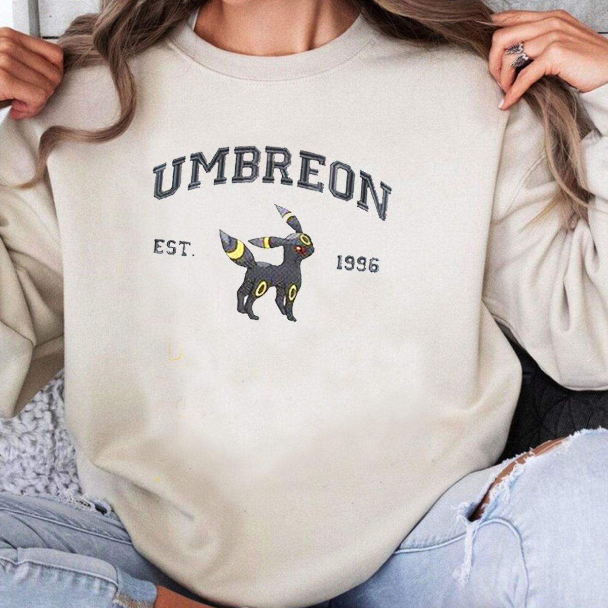 Umbreon Adorable Anime-Themed Embroidered T-Shirt,Crewneck,Hoodie-Trendy Versatile and a Thoughtful Gift for Friends,H-C-730