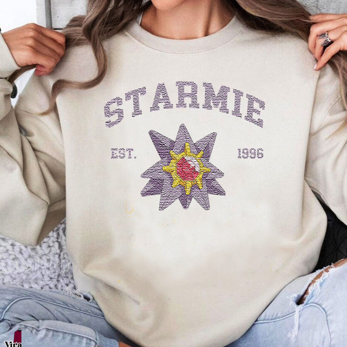 Starmie Adorable Anime-Themed Embroidered T-Shirt,Crewneck,Hoodie-Trendy Versatile and a Thoughtful Gift for Friends,H-C-907