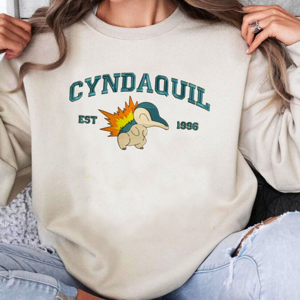 Cyndaquil  Adorable Anime-Themed Embroidered T-Shirt,Crewneck,Hoodie-Trendy Versatile and a Thoughtful Gift for Friends,H-C-717