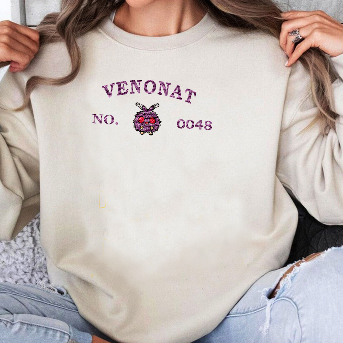 Venonat-Q. Adorable Anime-Themed Embroidered T-Shirt,Crewneck,Hoodie-Trendy Versatile and a Thoughtful Gift for Friends,H-C-1328