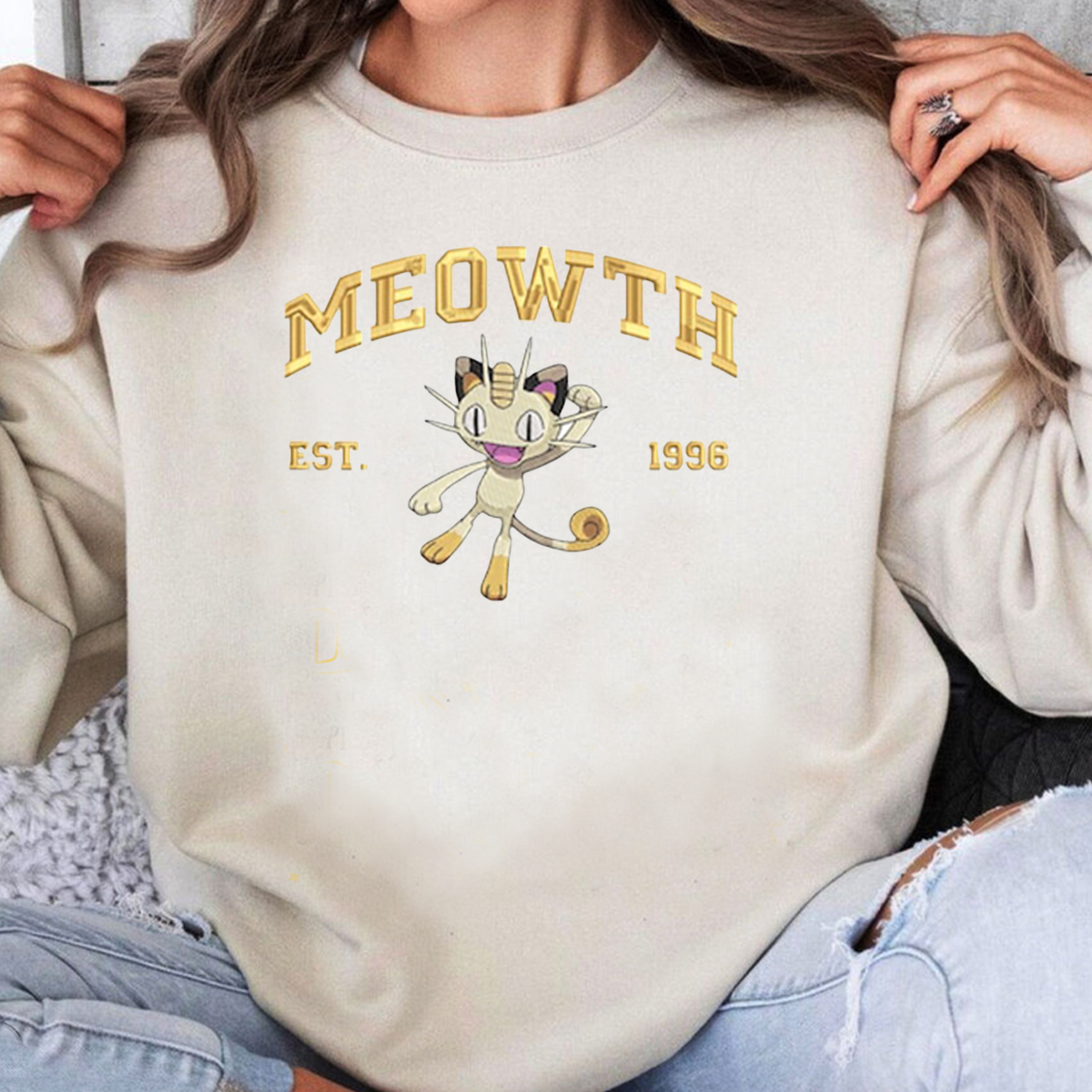 Meowth Pokémon Characters Anime Embroidered Unisex T-Shirt,Crewneck,Hoodie,H-C-856