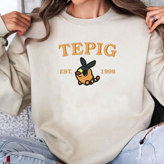 Tepig-Q. Adorable Anime-Themed Embroidered T-Shirt,Crewneck,Hoodie-Trendy Versatile and a Thoughtful Gift for Friends,H-C-957