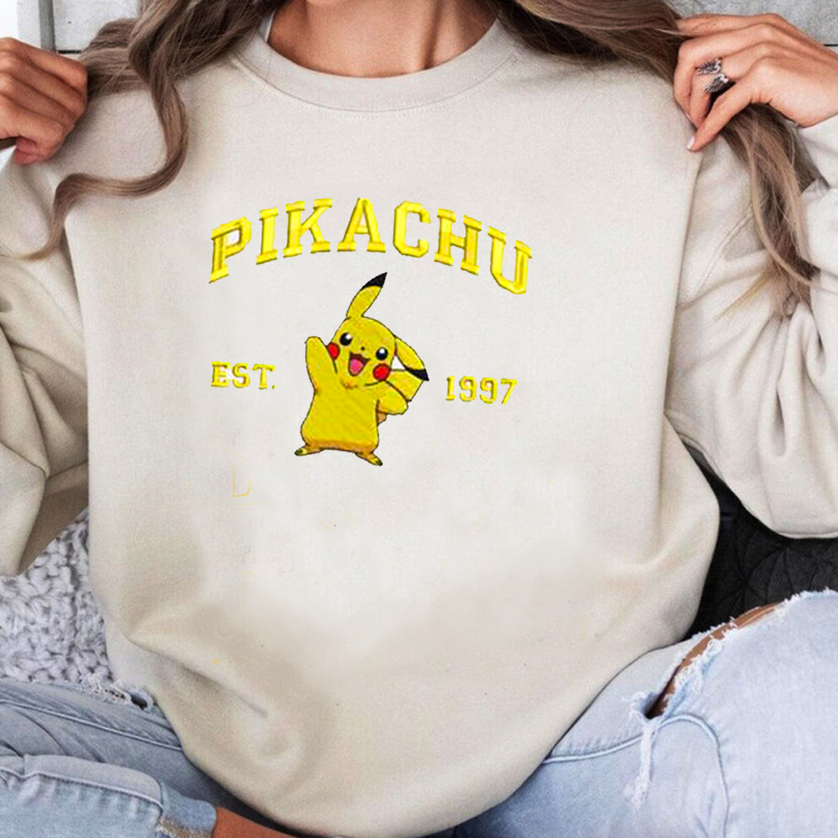 Pikachu Adorable Anime-Themed Embroidered T-Shirt,Crewneck,Hoodie-Trendy Versatile and a Thoughtful Gift for Friends,H-C-723