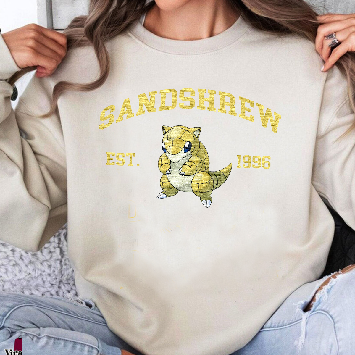 Sandshrew Adorable Anime-Themed Embroidered T-Shirt,Crewneck,Hoodie-Trendy Versatile and a Thoughtful Gift for Friends,H-C-890