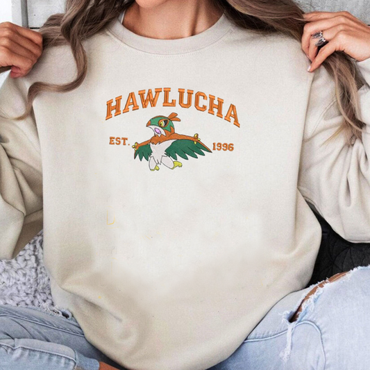 Hawlucha Adorable Anime-Themed Embroidered T-Shirt,Crewneck,Hoodie-Trendy Versatile and a Thoughtful Gift for Friends,H-C-1021