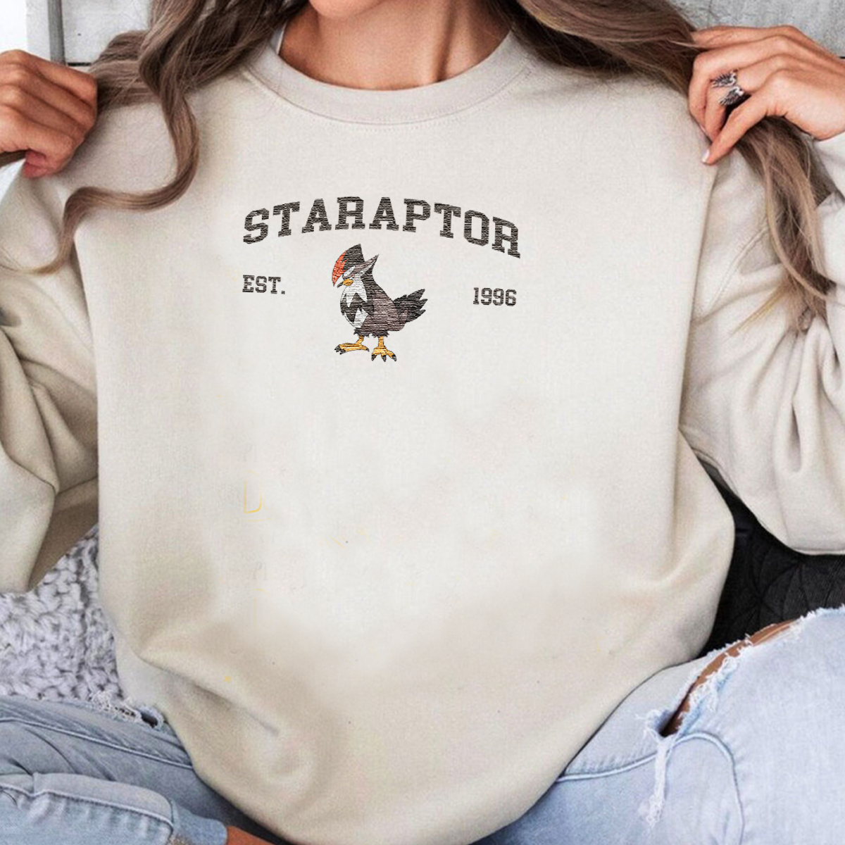 Staraptor Adorable Anime-Themed Embroidered T-Shirt,Crewneck,Hoodie-Trendy Versatile and a Thoughtful Gift for Friends,H-C-1196