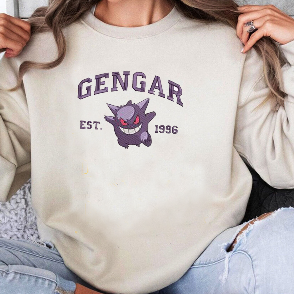 Gengar Pokémon Embroidered T-Shirt,Crewneck,Hoodie,A Perfect Gift For Pokémon Enthusiasts,H-C-720