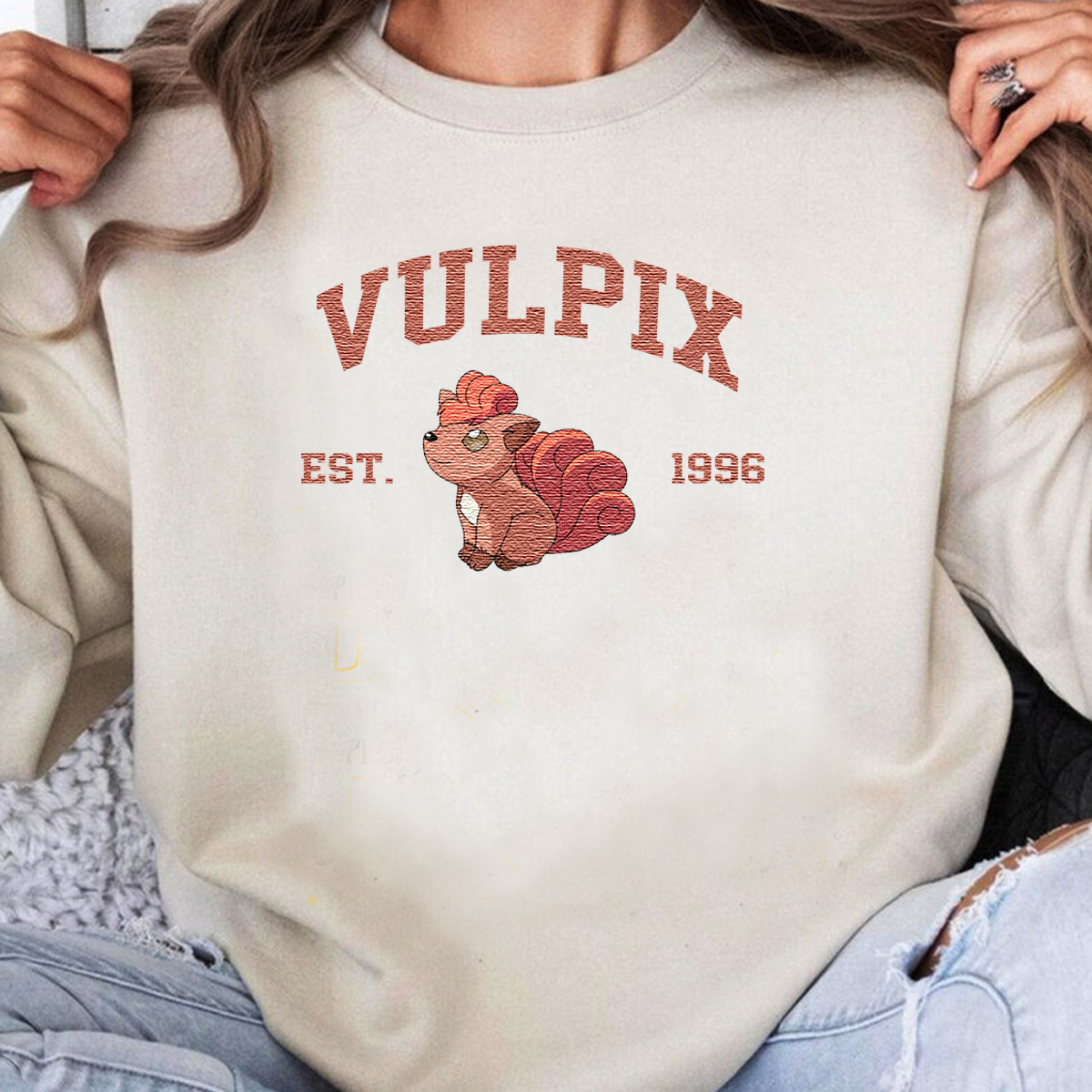 Vulpix Adorable Anime-Themed Embroidered T-Shirt,Crewneck,Hoodie-Trendy Versatile and a Thoughtful Gift for Friends,H-C-1094