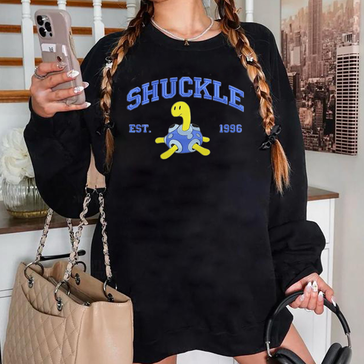 Shuckle Adorable Anime-Themed Embroidered T-Shirt,Crewneck,Hoodie-Trendy Versatile and a Thoughtful Gift for Friends,H-C-874