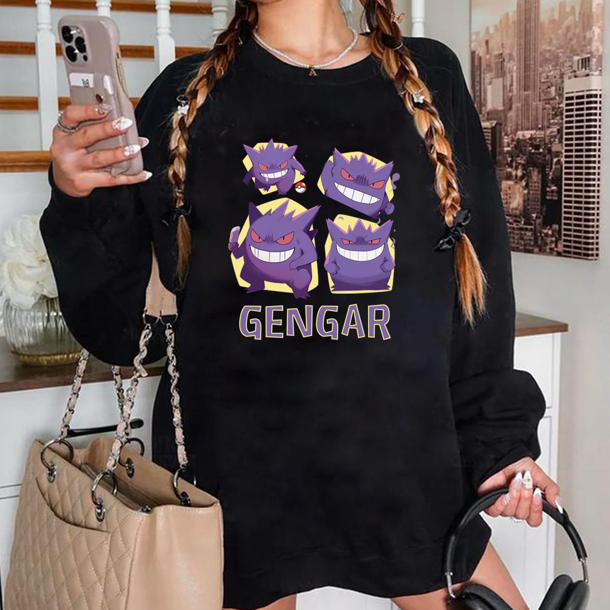 Playful And Mischievous Gengar Pokémon Characters Anime Unisex T-Shirt,Crewneck,Hoodie,H-C-771