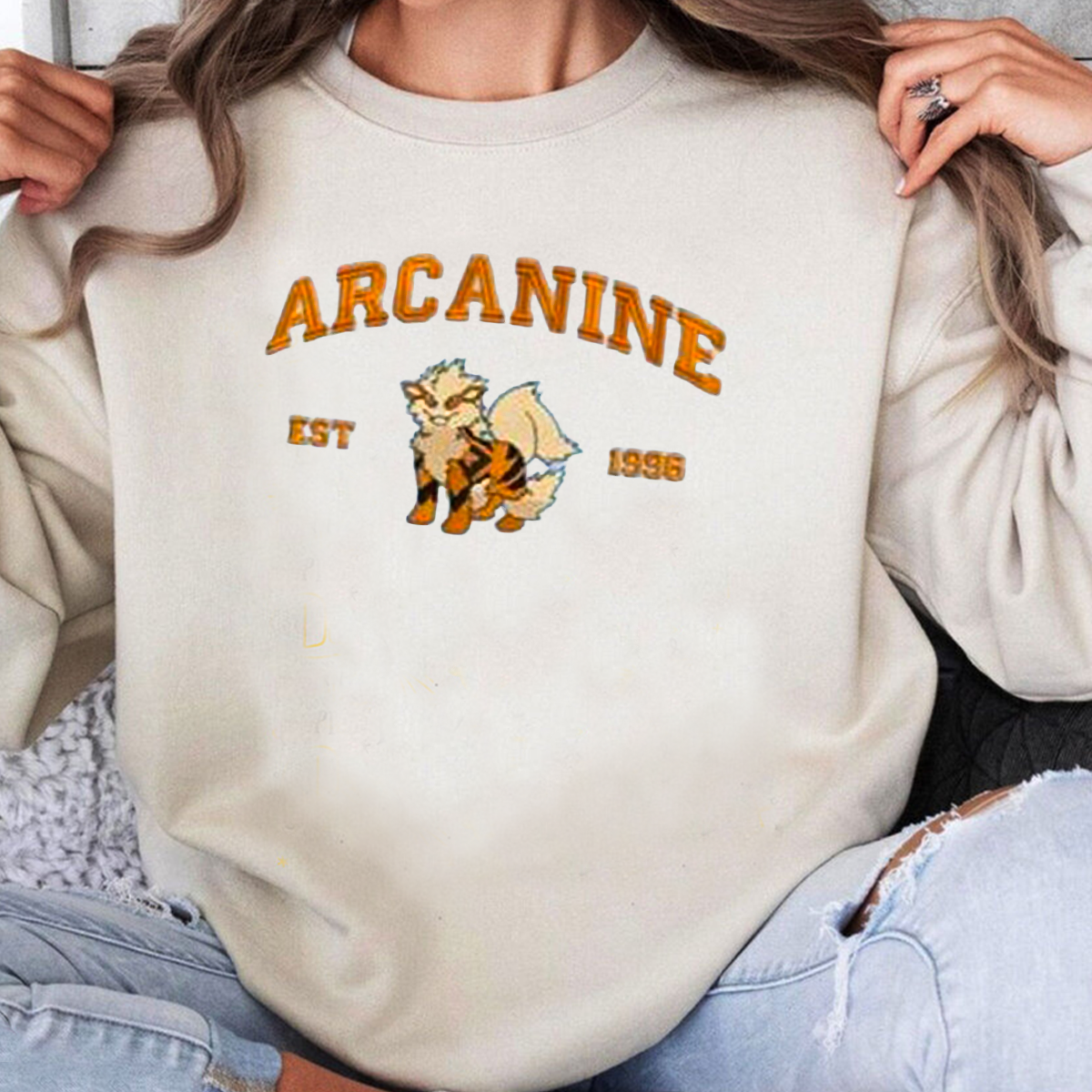 Arcanine Adorable Anime-Themed Embroidered T-Shirt,Crewneck,Hoodie-Trendy Versatile and a Thoughtful Gift for Friends,H-C-711