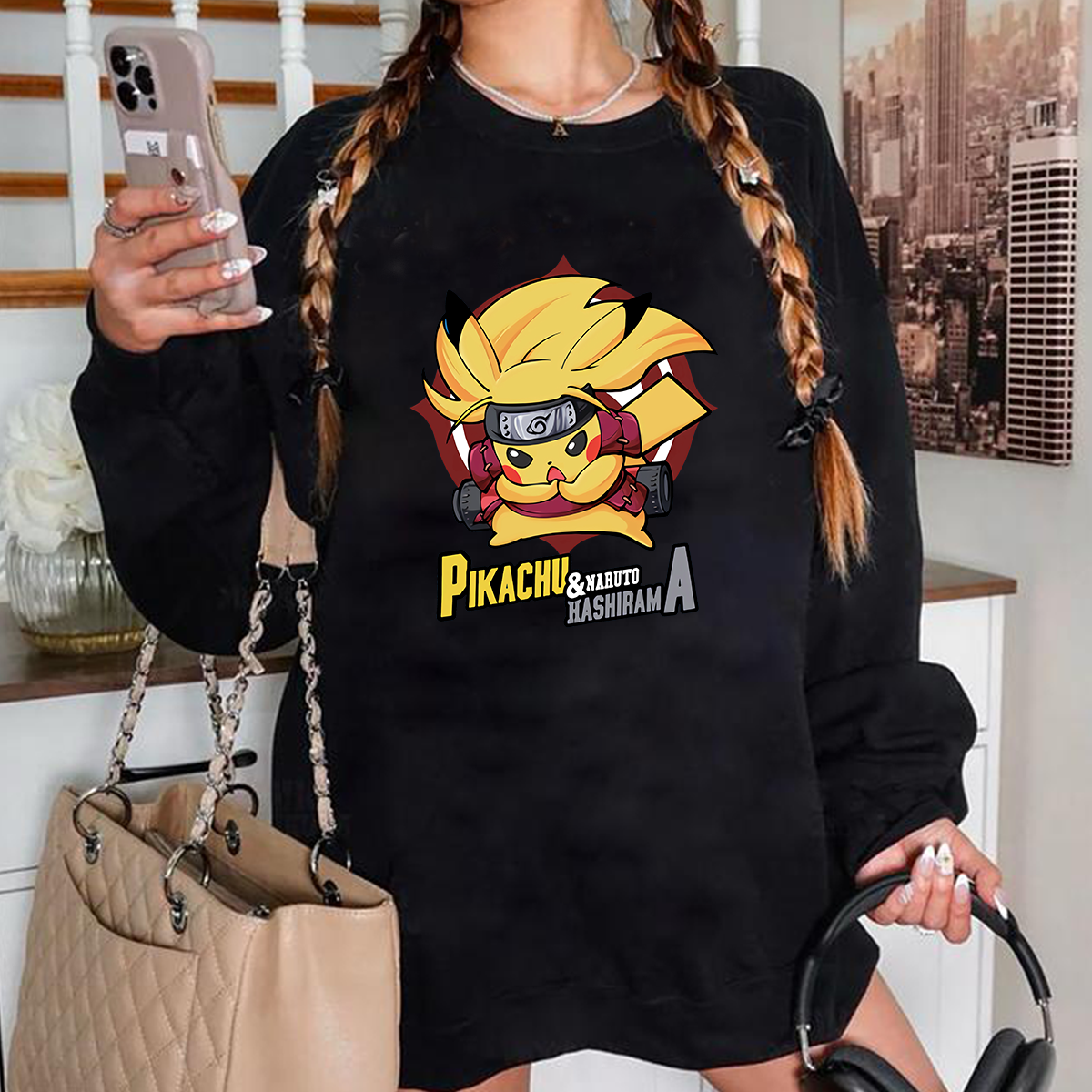 Pikachu And Naruto Hashirama Pokémon Anime Unisex T-Shirt,Crewneck,Hoodie,H-C-817