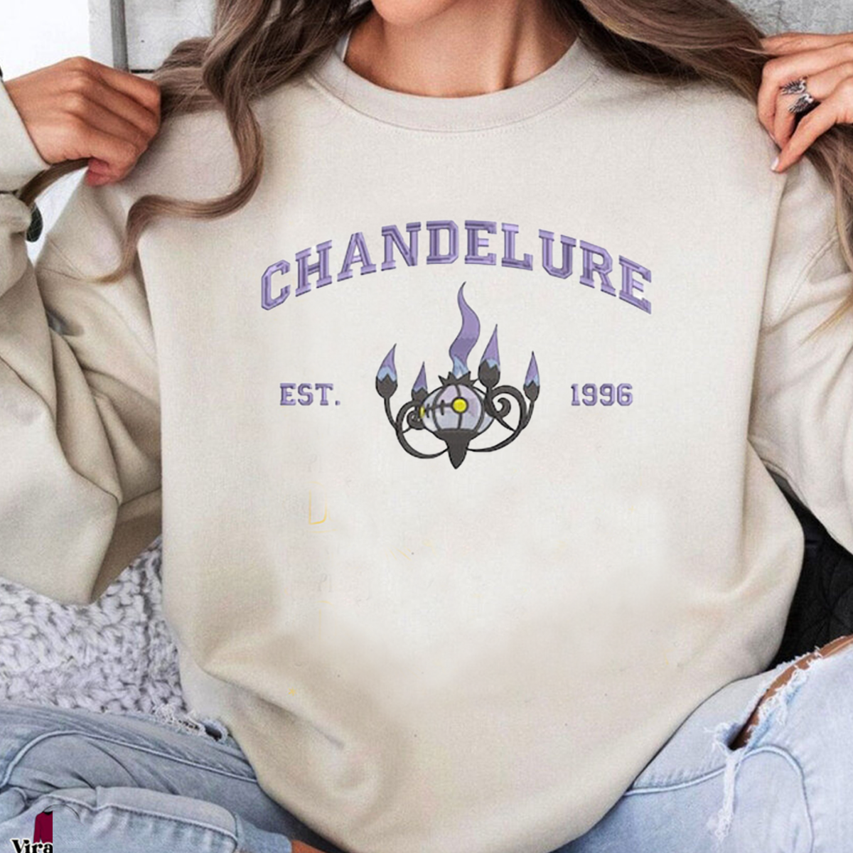 Chandelure Adorable Anime-Themed Embroidered T-Shirt,Crewneck,Hoodie-Trendy Versatile and a Thoughtful Gift for Friends,H-C-886