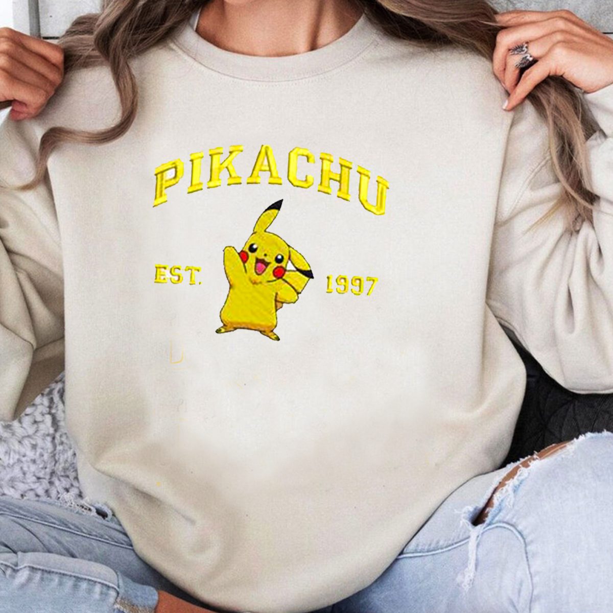 Pikachu Pokémon Characters Embroidered Anime T-Shirt,Crewneck,Hoodie,H-C-723