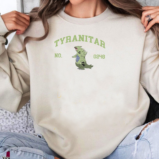 Tyranitar Adorable Anime-Themed Embroidered T-Shirt,Crewneck,Hoodie-Trendy Versatile and a Thoughtful Gift for Friends,H-C-1330