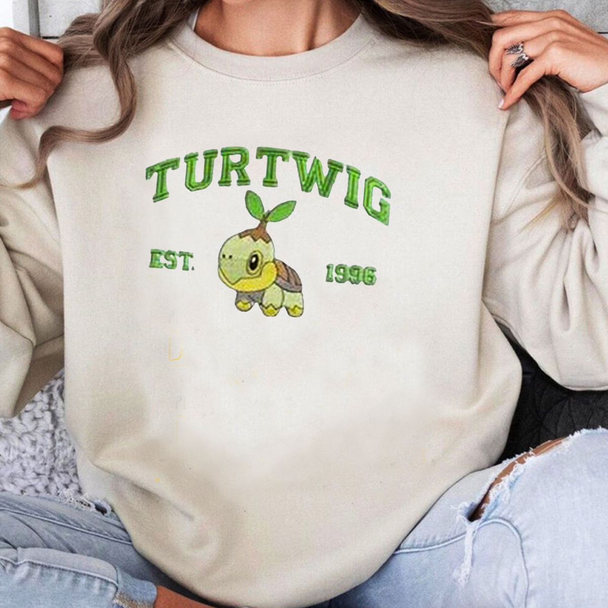 Turtwig Adorable Anime-Themed Embroidered T-Shirt,Crewneck,Hoodie-Trendy Versatile and a Thoughtful Gift for Friends,H-C-728