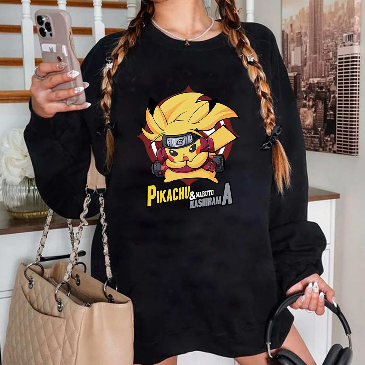 Pikachu And Naruto Hashirama Anime Unisex T-Shirt,Crewneck,Hoodie,H-C-817