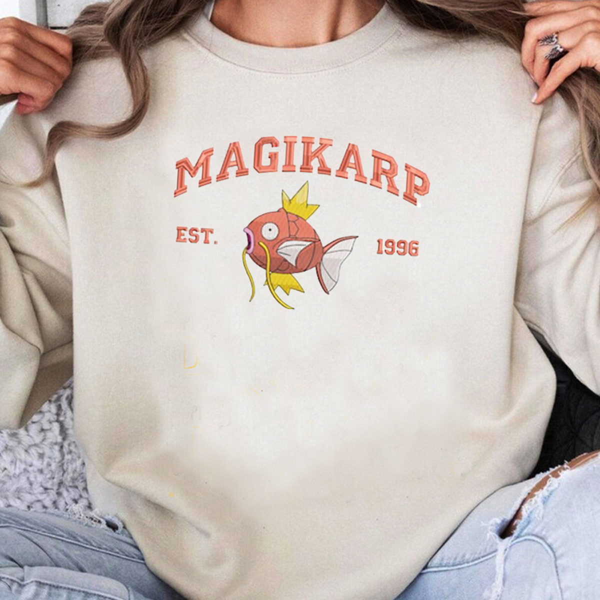 Magikarp Adorable Anime-Themed Embroidered T-Shirt,Crewneck,Hoodie-Trendy Versatile and a Thoughtful Gift for Friends,H-C-898