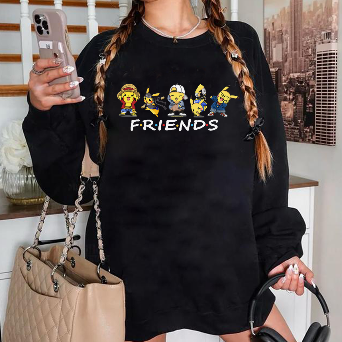 Friends Pikachu In Vibrant Fashion Cute Unisex T-Shirt,Crewneck,Hoodie,H-C-773