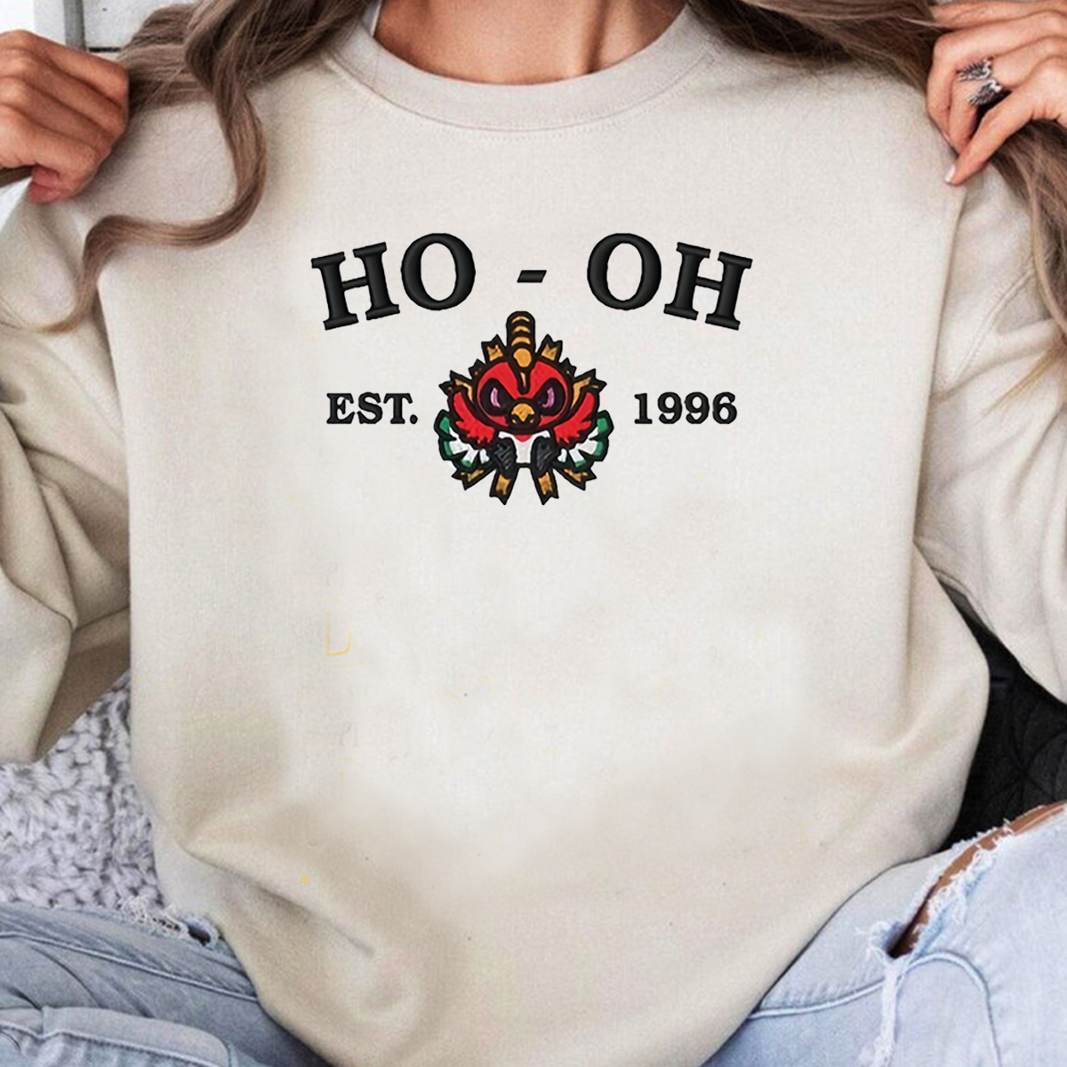 HO-OH-Q. Adorable Anime-Themed Embroidered T-Shirt,Crewneck,Hoodie-Trendy Versatile and a Thoughtful Gift for Friends,H-C-955