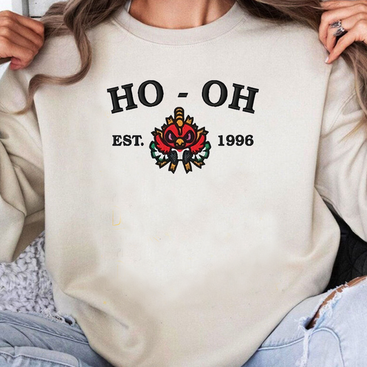 HO-OH-Q. Adorable Anime-Themed Embroidered T-Shirt,Crewneck,Hoodie-Trendy Versatile and a Thoughtful Gift for Friends,H-C-955