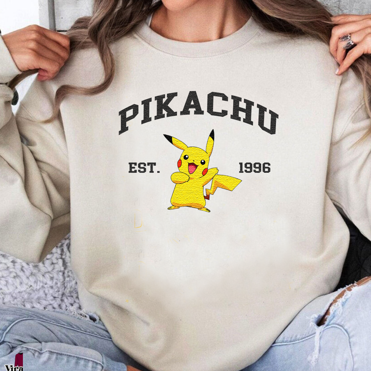 Pikachu Adorable Anime-Themed Embroidered T-Shirt,Crewneck,Hoodie-Trendy Versatile and a Thoughtful Gift for Friends,H-C-923