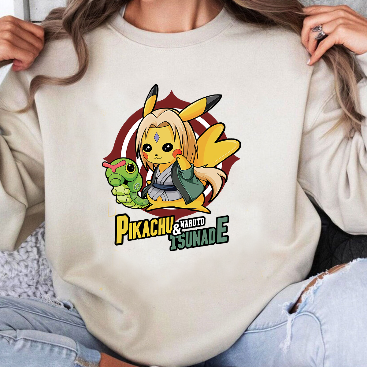 Pikachu And Naruto Tsunade Pokémon Anime Unisex T-Shirt,Crewneck,Hoodie,H-C-818