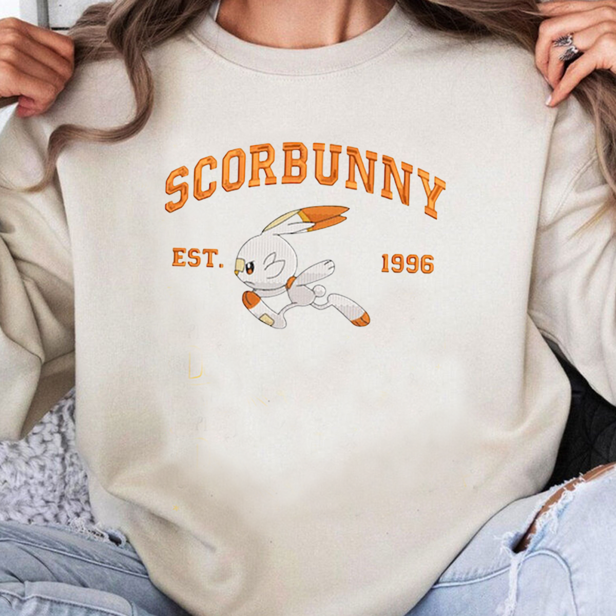 Scorbunny Adorable Anime-Themed Embroidered T-Shirt,Crewneck,Hoodie-Trendy Versatile and a Thoughtful Gift for Friends,H-C-844