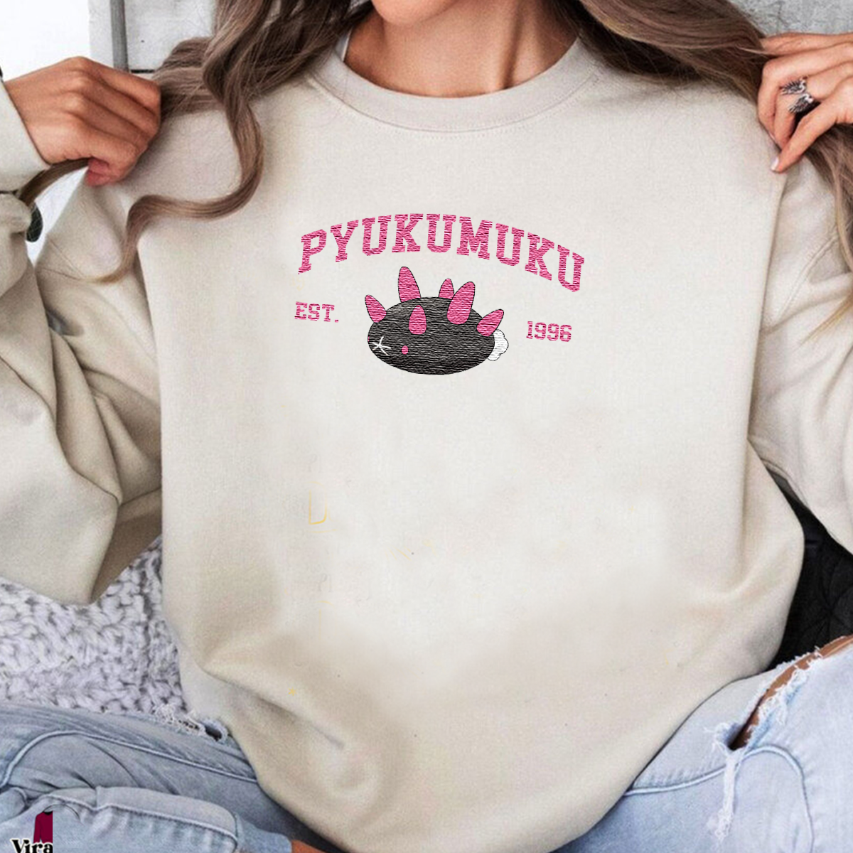 Pyukumuku Adorable Anime-Themed Embroidered T-Shirt,Crewneck,Hoodie-Trendy Versatile and a Thoughtful Gift for Friends,H-C-1133