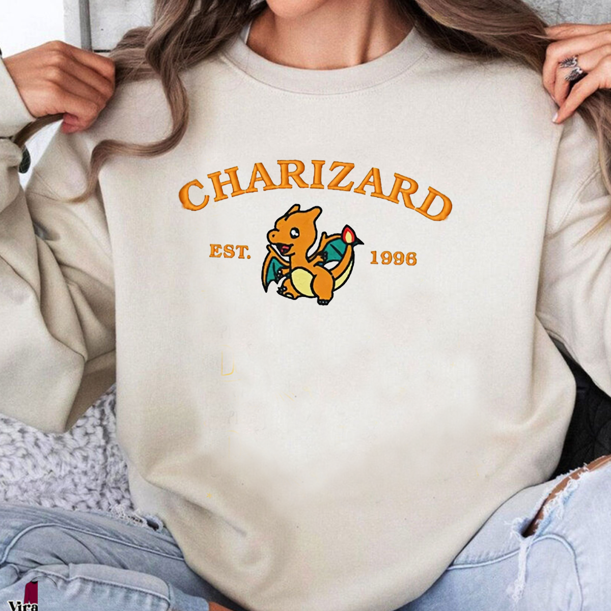 Charizard-Q. Adorable Anime-Themed Embroidered T-Shirt,Crewneck,Hoodie-Trendy Versatile and a Thoughtful Gift for Friends,H-C-984