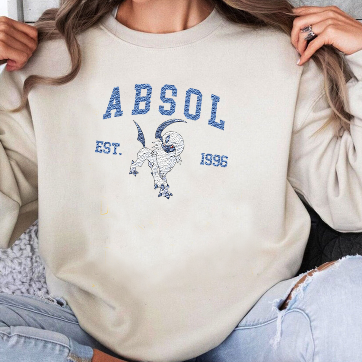 Absol Adorable Anime-Themed Embroidered T-Shirt,Crewneck,Hoodie-Trendy Versatile and a Thoughtful Gift for Friends,H-C-709