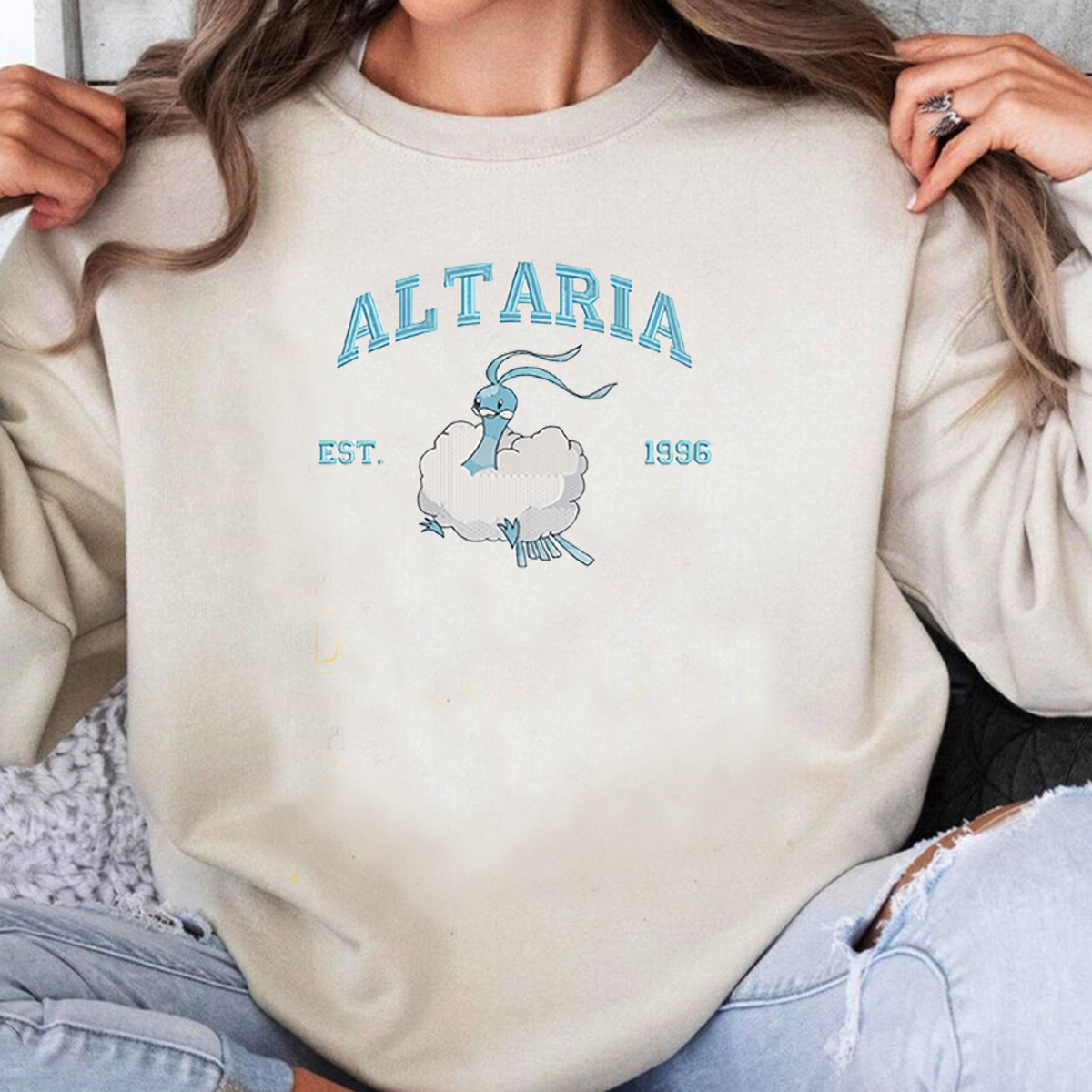 Altaria Adorable Anime-Themed Embroidered T-Shirt,Crewneck,Hoodie-Trendy Versatile and a Thoughtful Gift for Friends,H-C-991