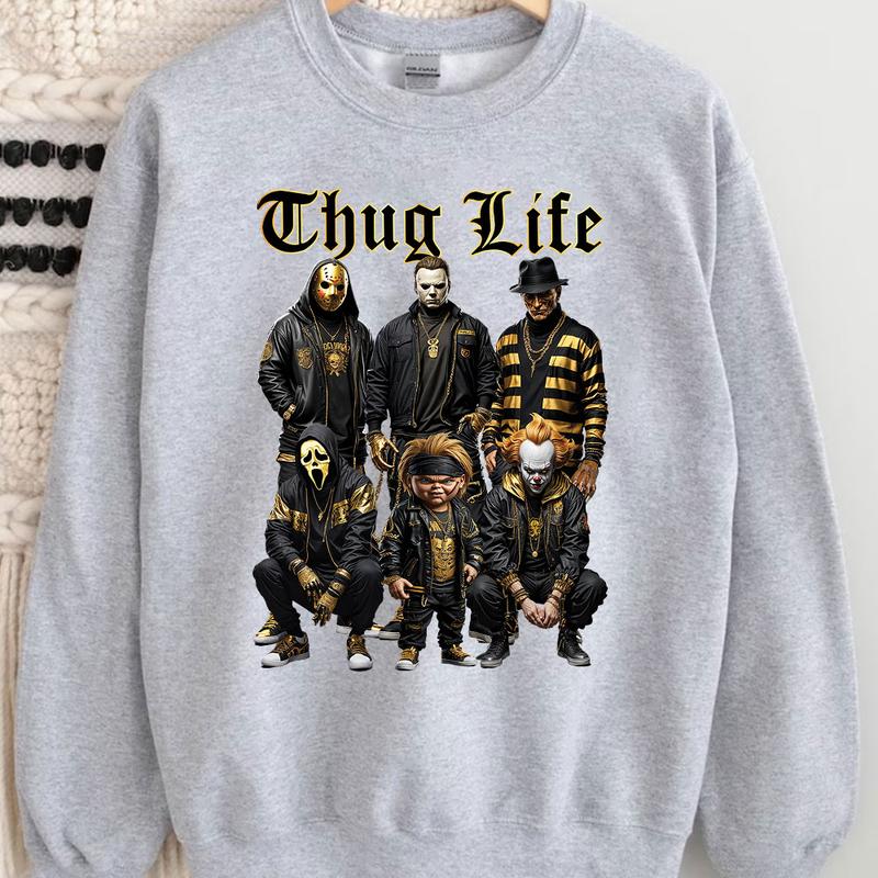 Sweat à capuche avec personnages d'horreur d'Halloween THUG LIFE, TS-C-103