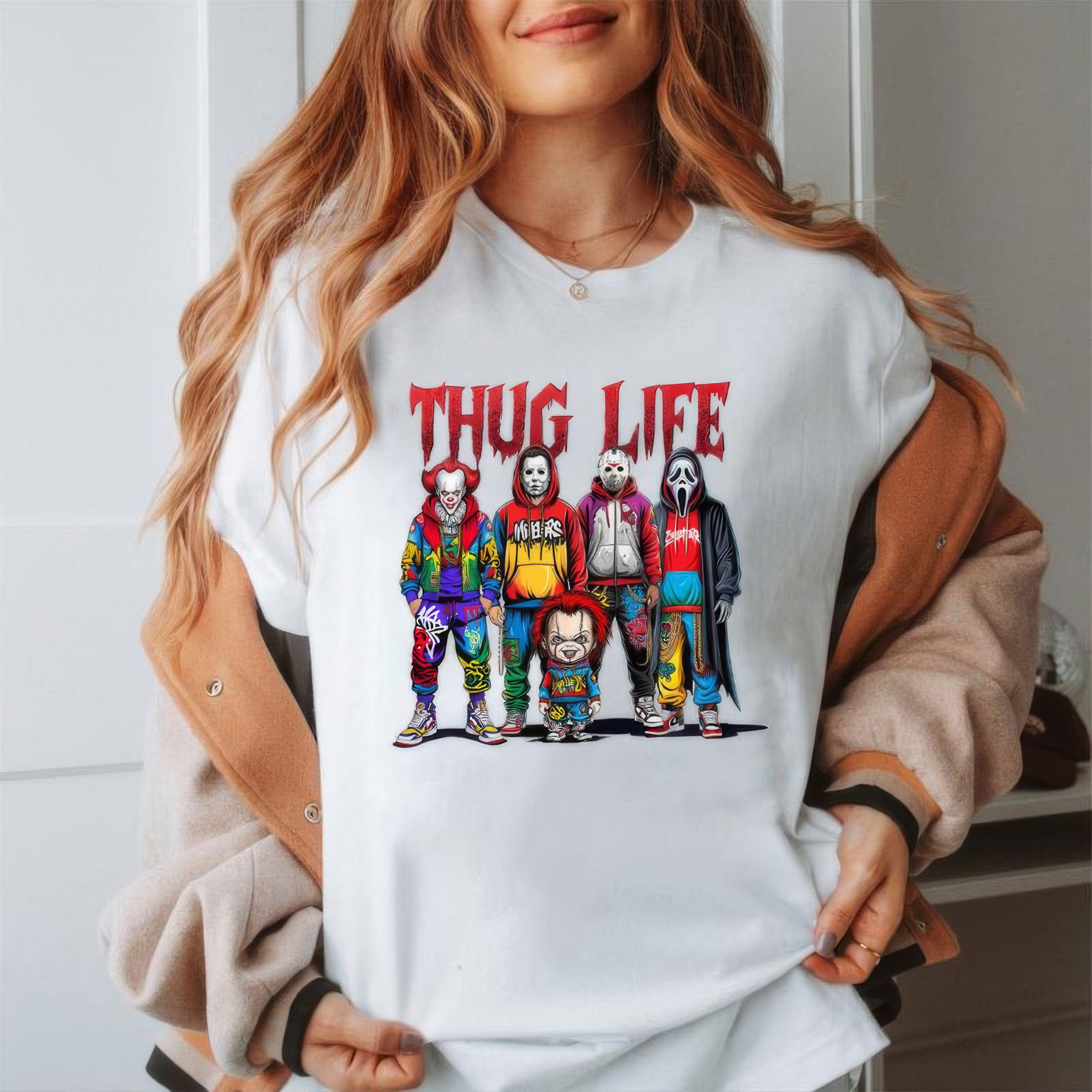 Sweat à capuche avec personnages d'horreur d'Halloween THUG LIFE, TS-C-103