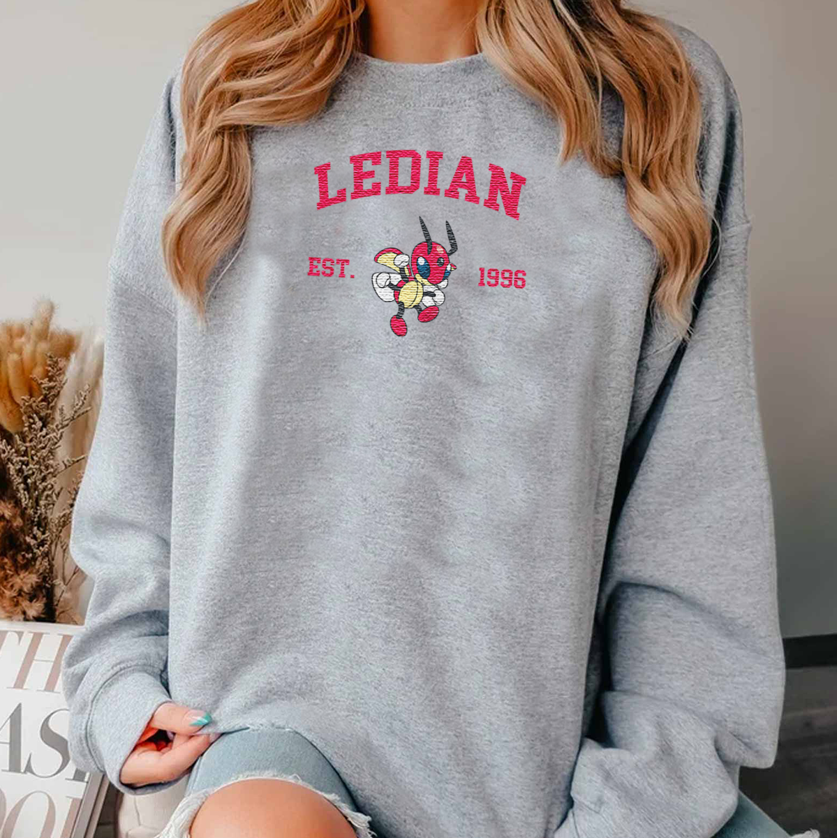 Ledian Pokémon Anime Characters Embroidered Unisex T-Shirt,Crewneck,Hoodie For Gift,H-C-1108