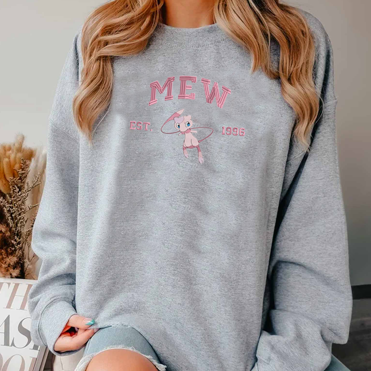 Mew Adorable Anime-Themed Embroidered T-Shirt,Crewneck,Hoodie-Trendy Versatile and a Thoughtful Gift for Friends,H-C-864