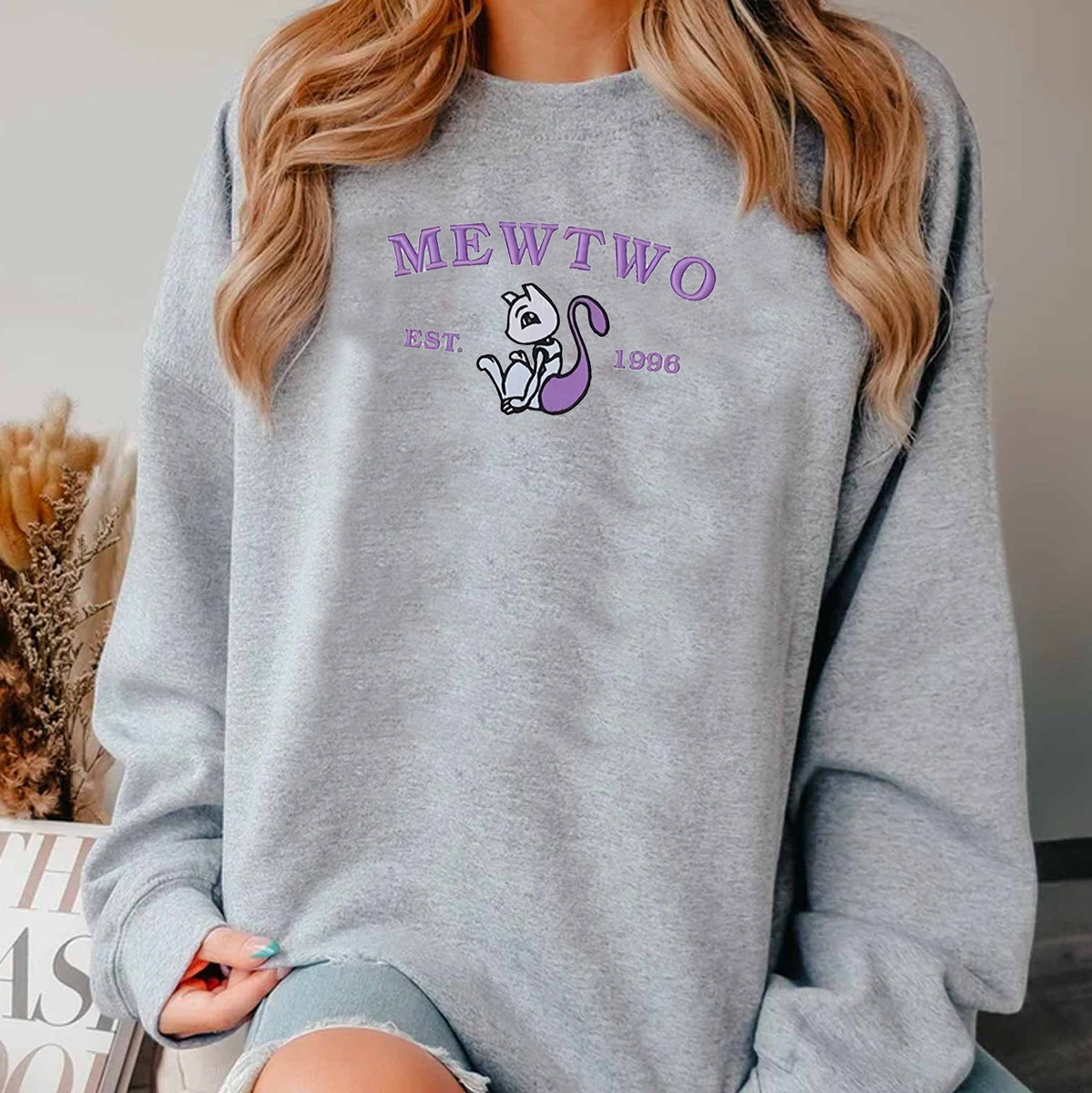 Mewtwo Pokémon Anime Characters Embroidered Unisex T-Shirt,Crewneck,Hoodie For Gift,H-C-978