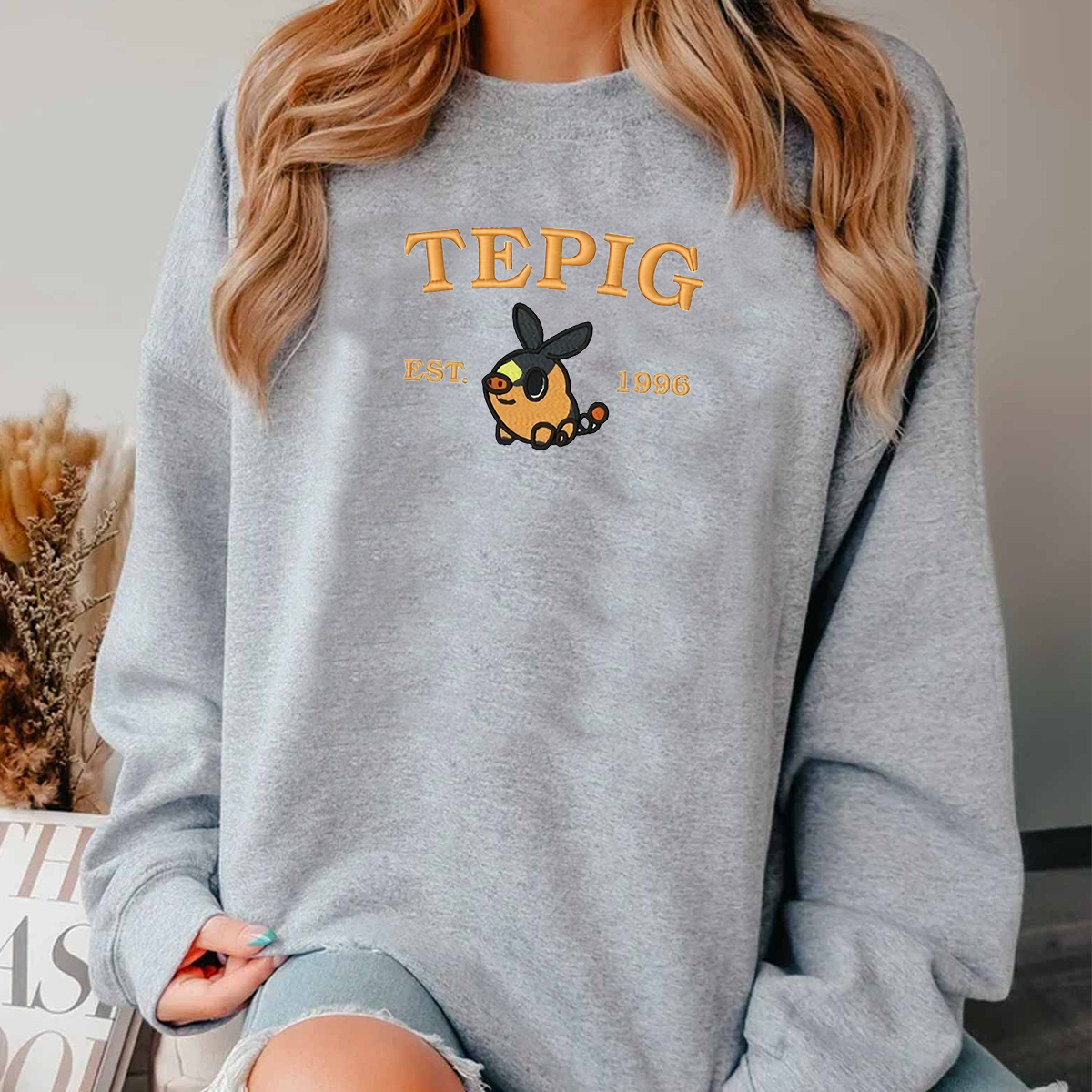 Tepig-Q. Adorable Anime-Themed Embroidered T-Shirt,Crewneck,Hoodie-Trendy Versatile and a Thoughtful Gift for Friends,H-C-957