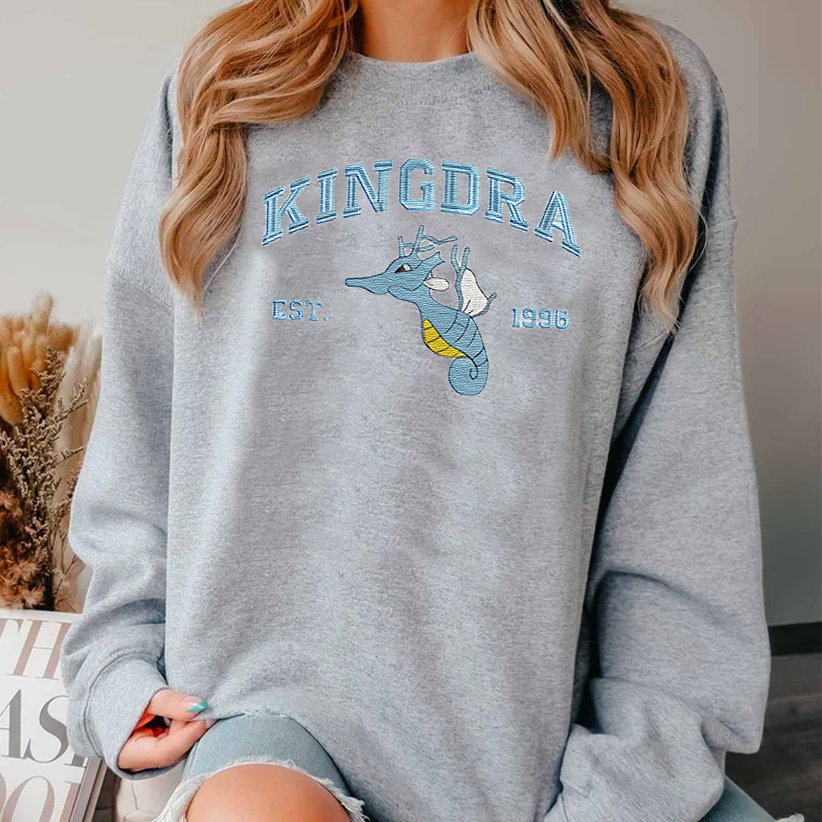 Kingdra Adorable Anime-Themed Embroidered T-Shirt,Crewneck,Hoodie-Trendy Versatile and a Thoughtful Gift for Friends,H-C-828