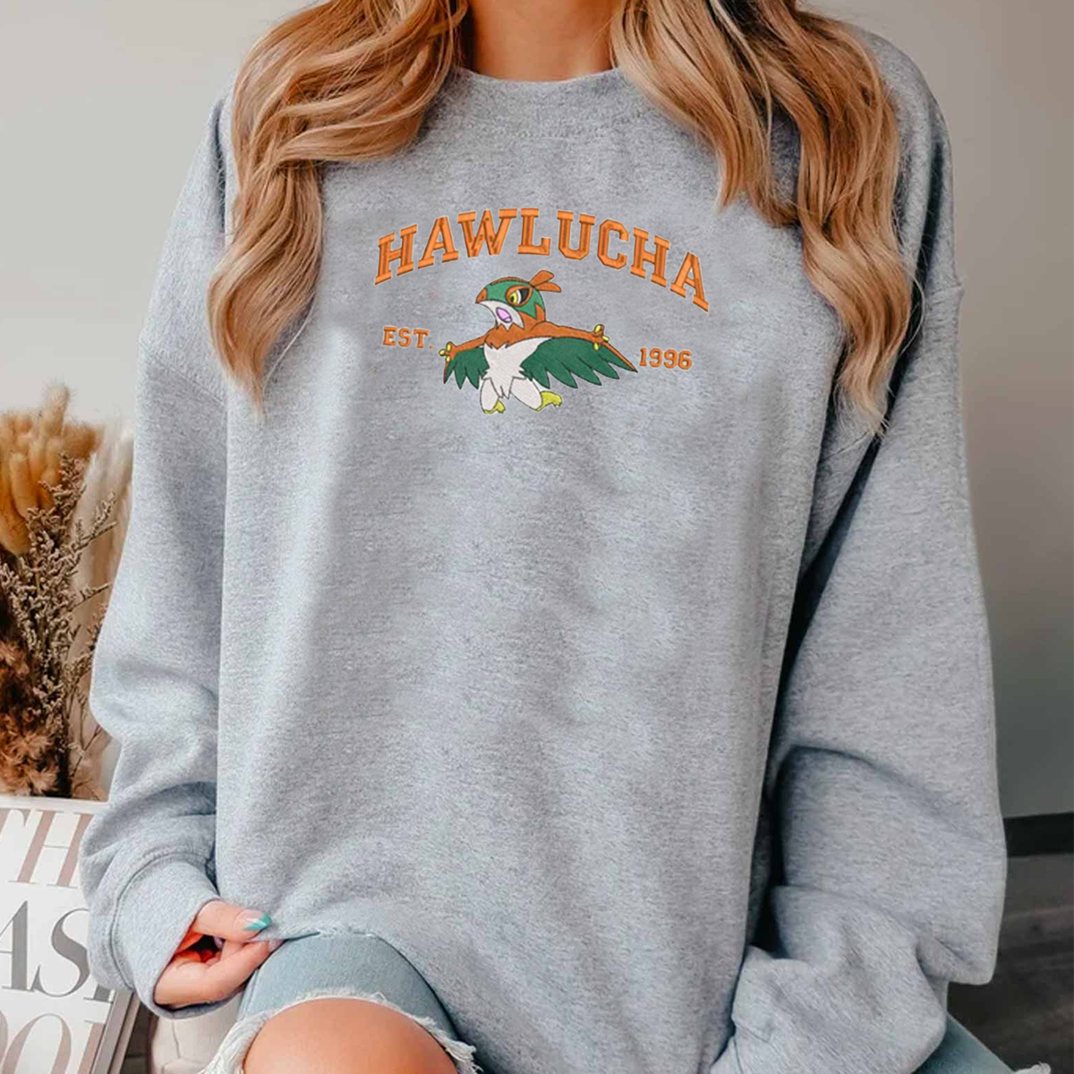 Hawlucha Adorable Anime-Themed Embroidered T-Shirt,Crewneck,Hoodie-Trendy Versatile and a Thoughtful Gift for Friends,H-C-1021
