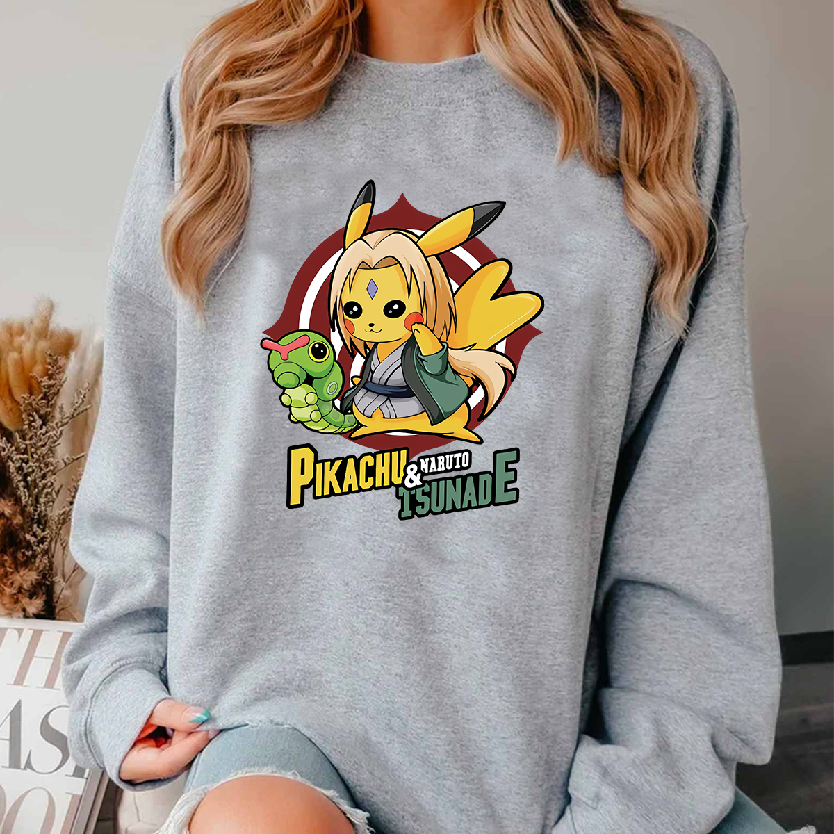 Pikachu And Naruto Tsunade Anime Unisex T-Shirt,Crewneck,Hoodie,H-C-818